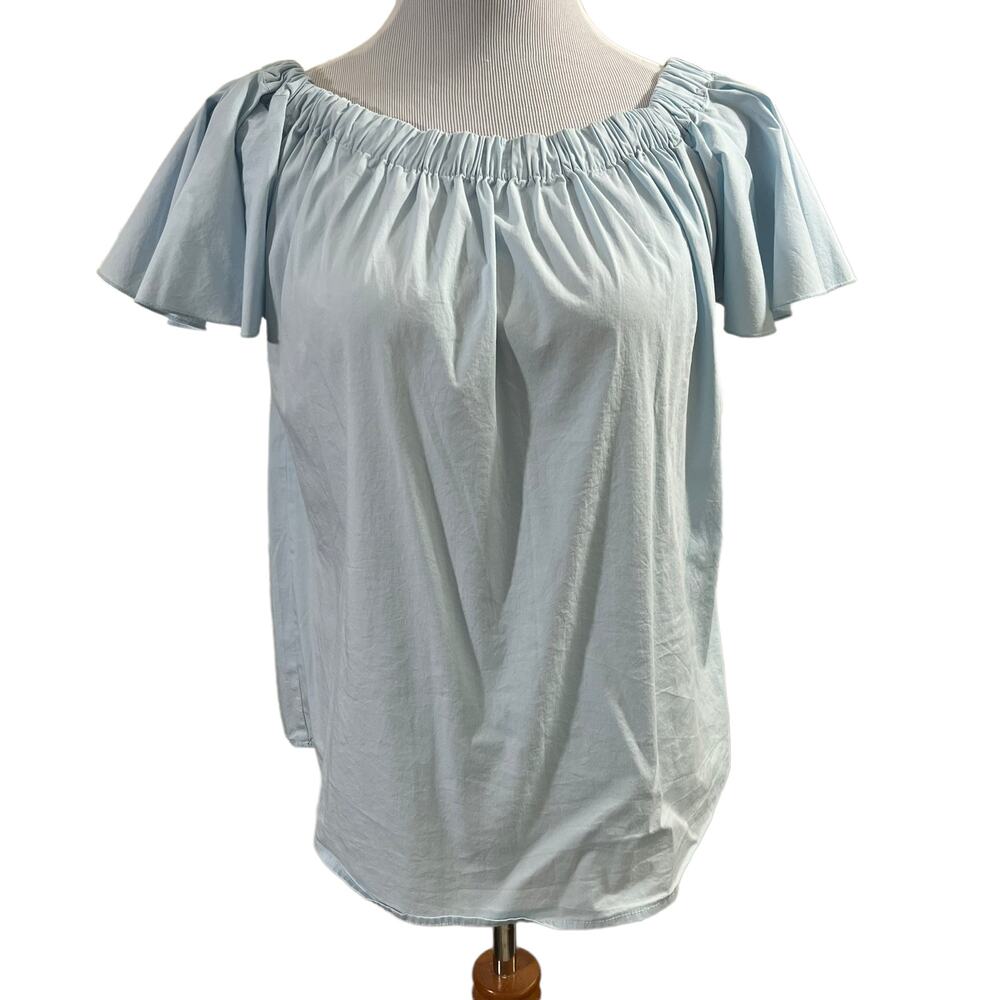 Grand & Greene Women's Blue Off shoulder flutter sleeve blouse top SIZE Small